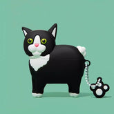 Cute and Funny Cat Theme 3" Black Silicone AirPods Case